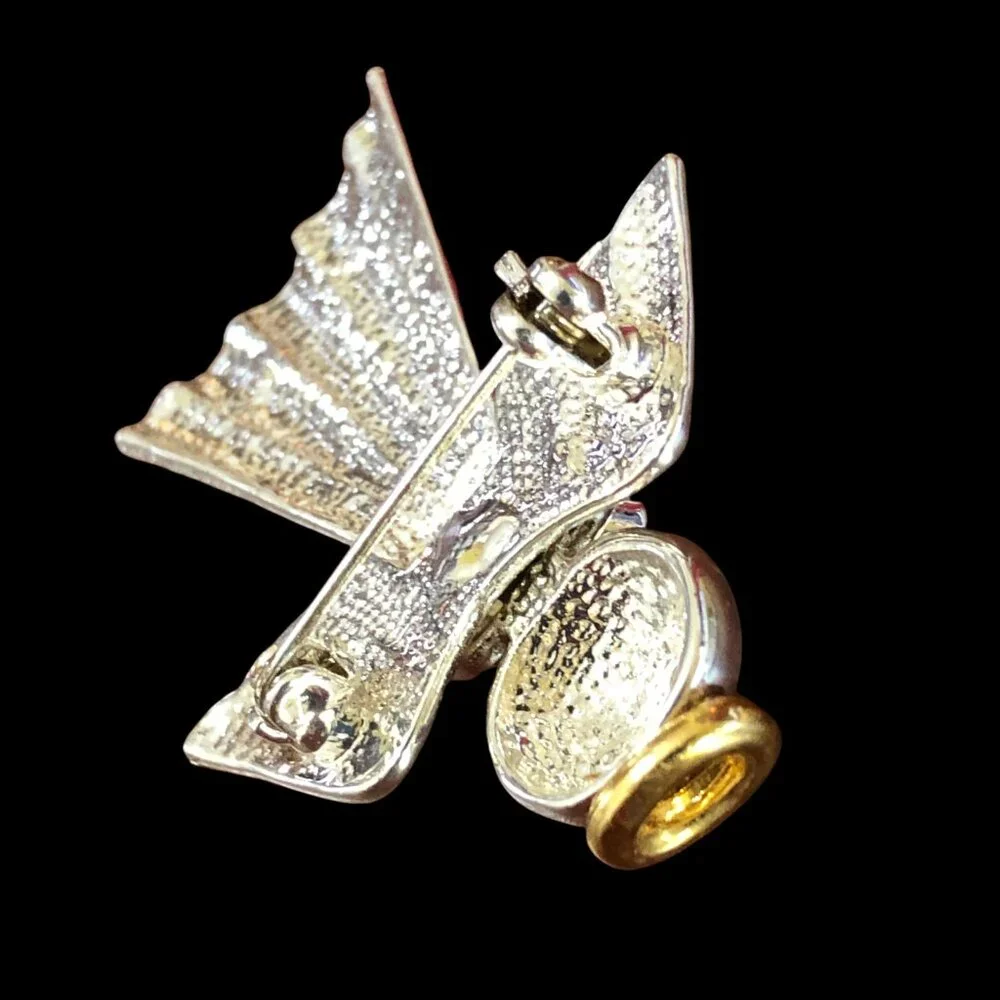 Angel Brooch Blue‎ Rose Silver Tone Pin Gold Halo Pin